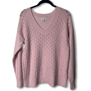 Lucky Brand - Women’s Soft Pink Pointelle Knit V Neck Sweater - Sz. S